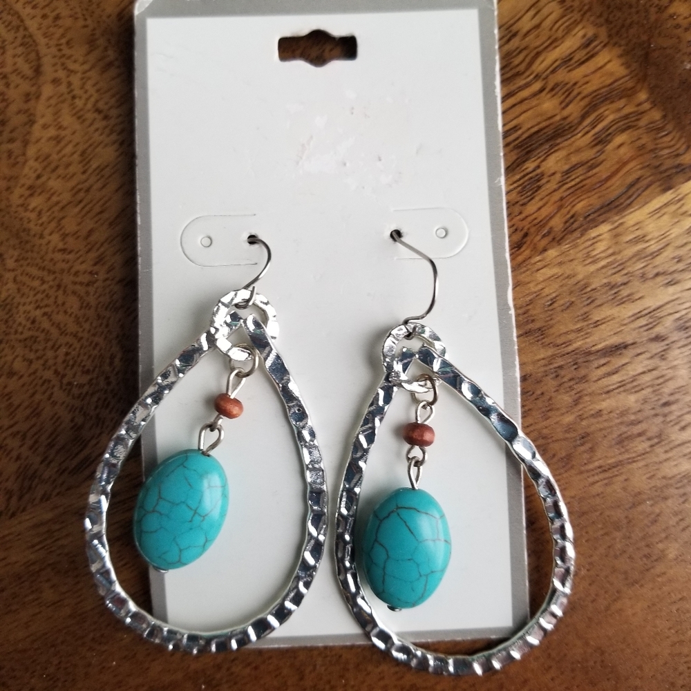 Statement Earrings Silver Turquoise NWT